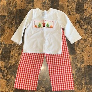 Toddler boy two piece Christmas outfit.